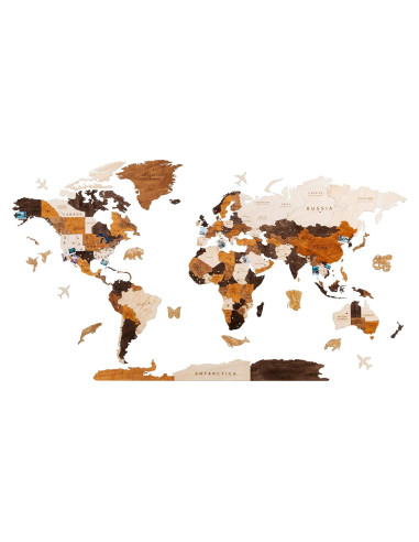 Mapa Mundi 3D de Madera HYPERI Grande Decoración Pared