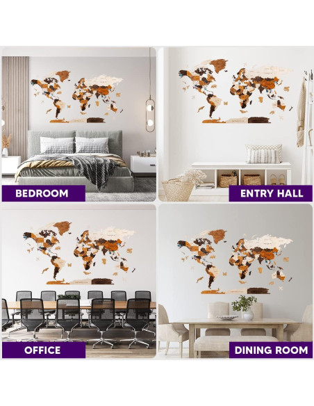 Mapa Mundi 3D de Madera HYPERI Grande Decoración Pared Mapa Mundi 3D de Madera HYPERI Grande Decoración Pared