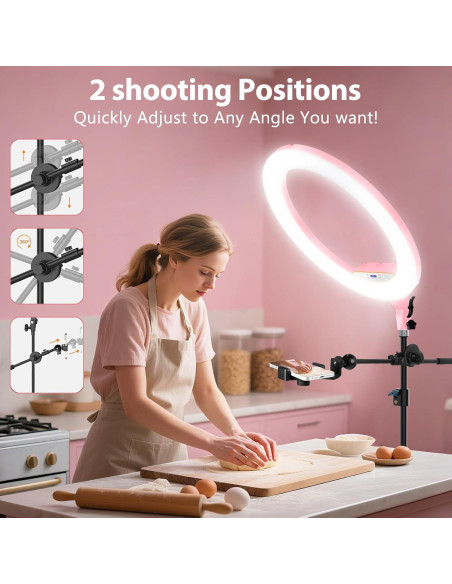 Aro de Luz LED 22" MACTREM con Trípode y Soporte Rosa Aro de Luz LED 22" MACTREM con Trípode y Soporte Rosa