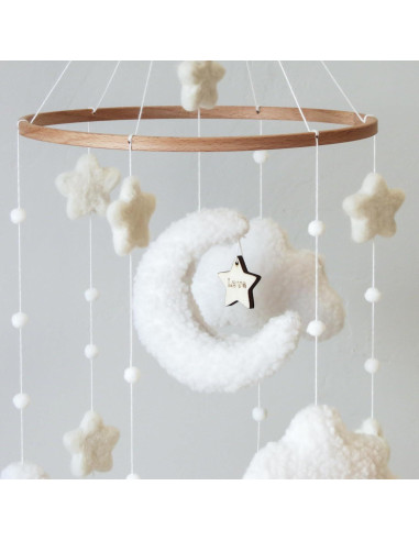 Móvil de Cuna Boho GOUKURLSMA Nubes Luna Estrellas 23x58cm