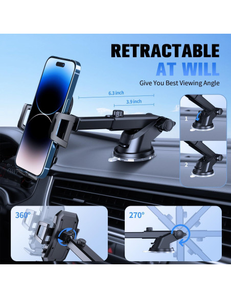 Soporte para teléfono de coche SUUSON 3 en 1 ajustable negro Soporte para teléfono de coche SUUSON 3 en 1 ajustable negro