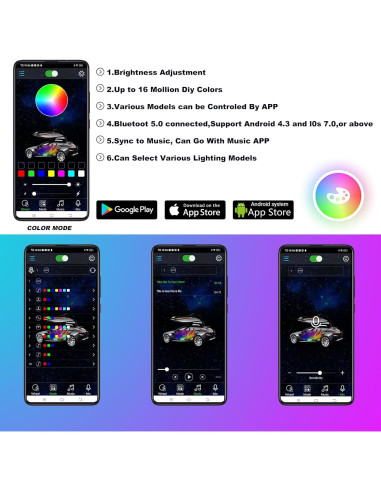 Kit de Luces LED Underglow Kairiyard RGB 4 Piezas Impermeable