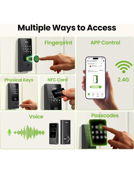Cerradura Inteligente GHome para Puerta Principal WiFi 6 en 1 Cerradura Inteligente GHome para Puerta Principal WiFi 6 en 1