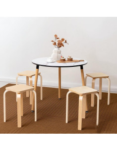 Juego de 4 Taburetes Apilables TOMANOR Madera Natural 45.72 cm 2