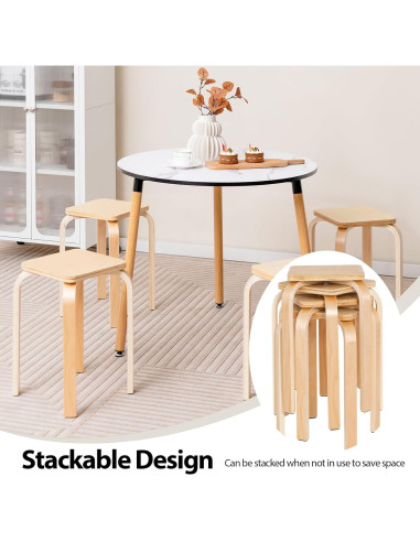 Juego de 4 Taburetes Apilables TOMANOR Madera Natural 45.72 cm