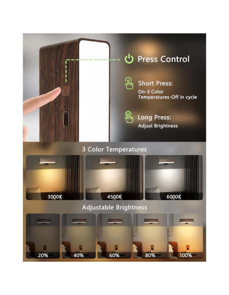 Juego de 2 Apliques de Pared LED iThird Madera Recargables Juego de 2 Apliques de Pared LED iThird Madera Recargables