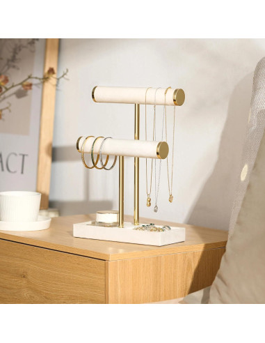 Soporte para Pulseras Bussdis 2 Niveles Terciopelo Beige