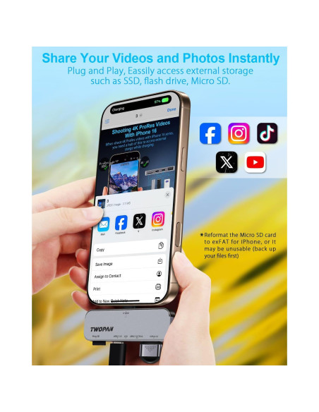 Hub USB C TWOPAN TP-T10 para iPhone 16/15 Pro - Grabación ProRes 4K Hub USB C TWOPAN TP-T10 para iPhone 16/15 Pro - Grabación ProRes 4K