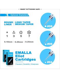 Agujas de Cartucho para Tatuaje Emalla Eliot 20Pcs 0.30mm 2