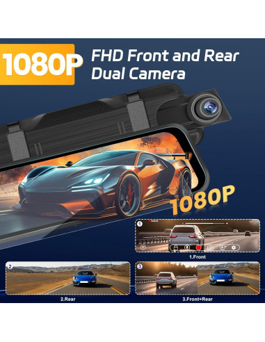 Cámara de Espejo NHOPEEW 9.66" Dual 1080P FHD con G-Sensor