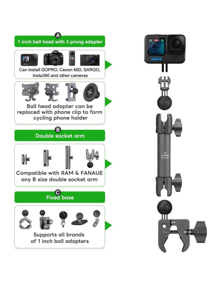 Soporte de Cámara FANAUE Super Clamp para Bicicleta y Motocicleta Soporte de Cámara FANAUE Super Clamp para Bicicleta y Motocicleta