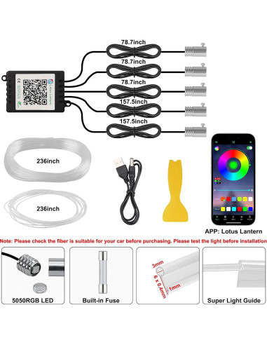 Luces LED de Carro Interior QVEVDACAR RGB 5 en 1 con Control Remoto
