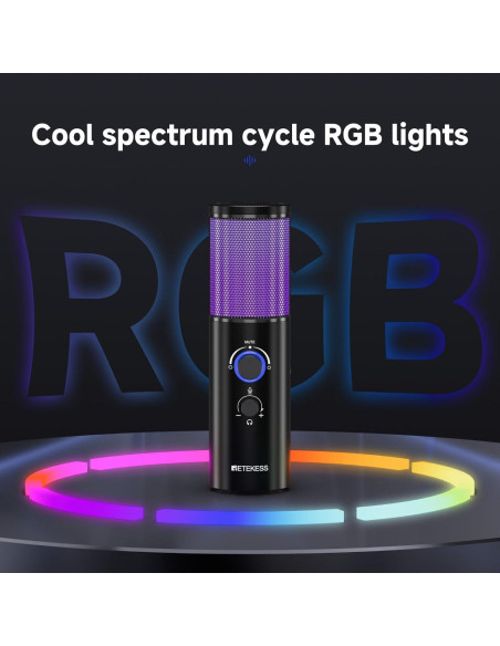 Micrófono Gaming Retekess TG101 USB, Metal, RGB, 96dB Micrófono Gaming Retekess TG101 USB, Metal, RGB, 96dB
