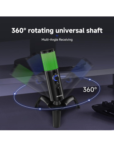 Micrófono Gaming Retekess TG101 USB, Metal, RGB, 96dB