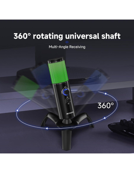 Micrófono Gaming Retekess TG101 USB, Metal, RGB, 96dB Micrófono Gaming Retekess TG101 USB, Metal, RGB, 96dB
