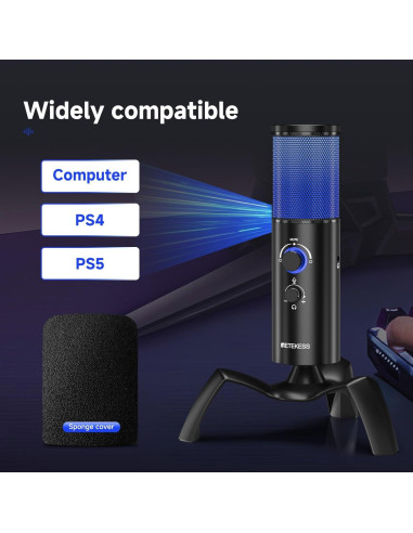 Micrófono Gaming Retekess TG101 USB, Metal, RGB, 96dB