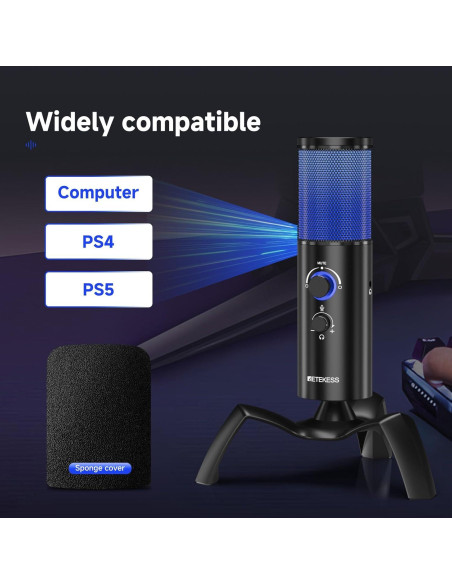 Micrófono Gaming Retekess TG101 USB, Metal, RGB, 96dB Micrófono Gaming Retekess TG101 USB, Metal, RGB, 96dB