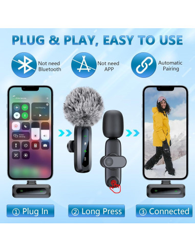 Micrófono Lavalier Inalámbrico USB-C para iPhone 15/16 y Android