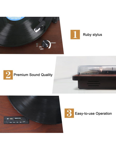 Reproductor de Vinilo DLITIME 3 Velocidades Bluetooth USB SD
