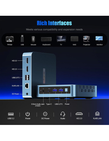 Mini PC Trycoo WI6 N95, 16GB RAM, 512GB SSD, 4K Triple Pantalla