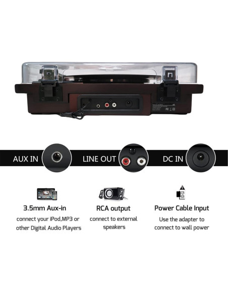 Reproductor de Vinilo DLITIME 3 Velocidades Bluetooth USB SD Reproductor de Vinilo DLITIME 3 Velocidades Bluetooth USB SD