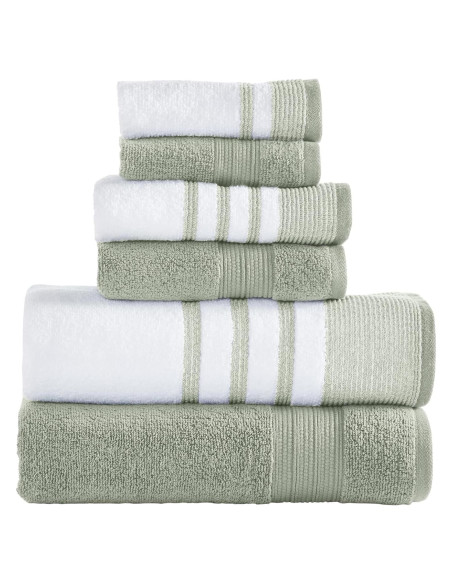 Conjunto de 6 Piezas Modern Threads - 2 Toallas Baño, 2 Mano, 2 Paños Lavado Algodón Salvia Conjunto de 6 Piezas Modern Threads - 2 Toallas Baño, 2 Mano, 2 Paños Lavado Algodón Salvia
