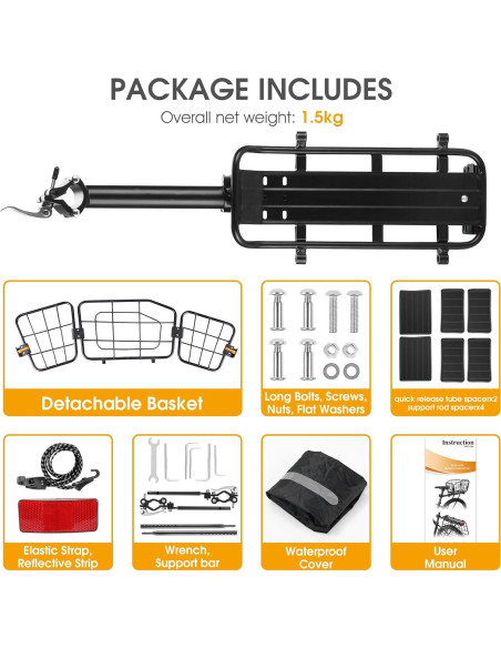Portabicicletas trasero ANGGOER 165 LB con cesta desmontable Portabicicletas trasero ANGGOER 165 LB con cesta desmontable
