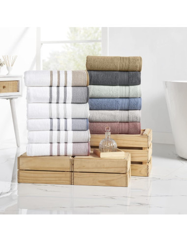 Conjunto de 6 Piezas Modern Threads - 2 Toallas Baño, 2 Mano, 2 Paños Lavado Algodón Salvia