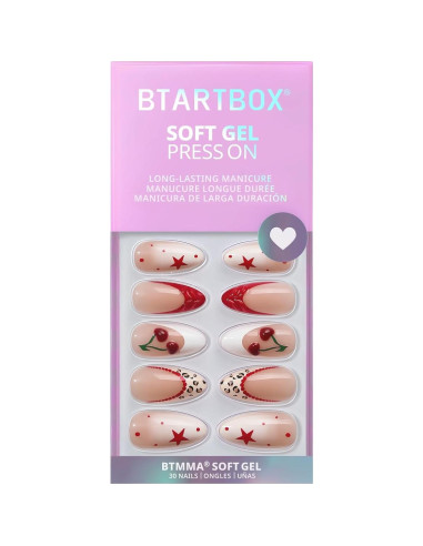 Uñas Postizas Almendra BTArtbox 3D Cereza Media 30 Uñas