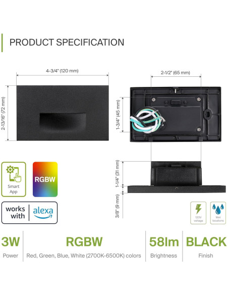 Lámpara Empotrada LED Inteligente ASD 3W RGB 60LM Negro Paquete 6 Lámpara Empotrada LED Inteligente ASD 3W RGB 60LM Negro Paquete 6