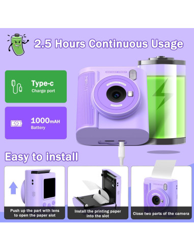 Cámara Instantánea Zicor para Niños 3-12 Años HD 1080P