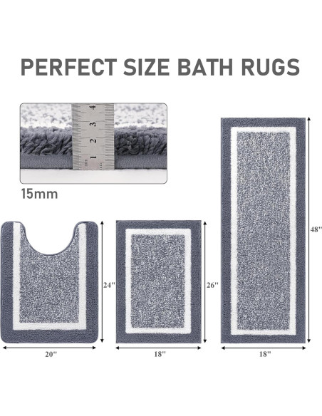 Conjunto de Alfombrillas de Baño Pauwer 3 Piezas Microfibra Gris Conjunto de Alfombrillas de Baño Pauwer 3 Piezas Microfibra Gris