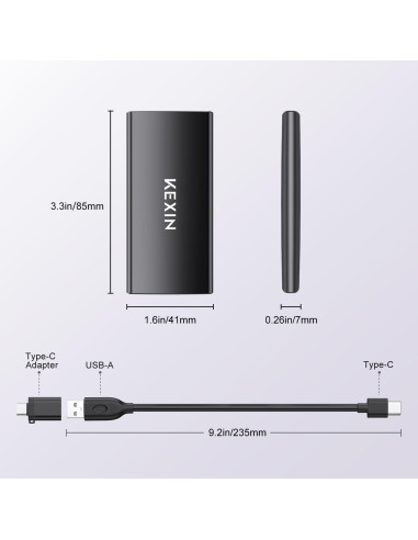 KEXIN Disco Duro SSD Externo 256GB USB 3.1 Portátil