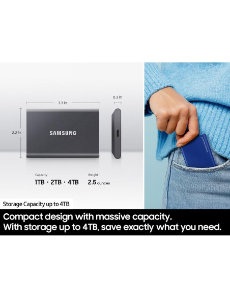 Samsung T7 SSD Portátil 1TB Gris Titanio, 1050MB/s USB 3.2 Samsung T7 SSD Portátil 1TB Gris Titanio, 1050MB/s USB 3.2