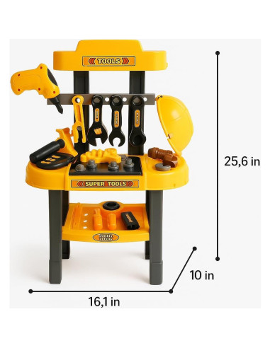Banco de Trabajo para Niños TOMLEON con Taladro y Camiones