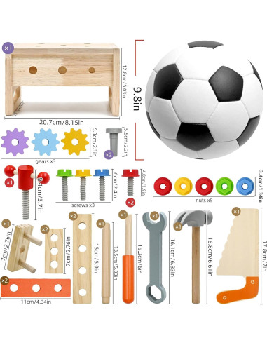 Juego de Herramientas de Madera AiTuiTui 29 Piezas para Niños