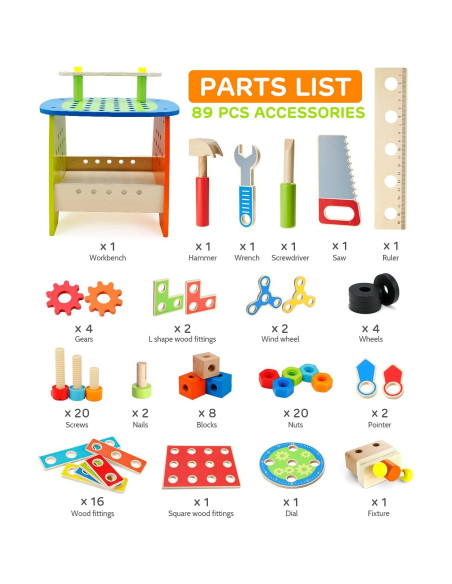 Juego de Herramientas Montessori Ohuhu 89 Piezas para Niños Juego de Herramientas Montessori Ohuhu 89 Piezas para Niños