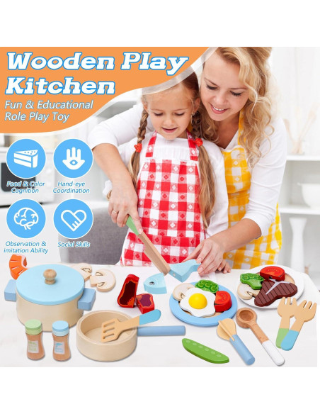 Juego de Cocina de Madera BGDoyz 27 Piezas para Niños Juego de Cocina de Madera BGDoyz 27 Piezas para Niños