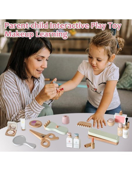 Juego de Maquillaje de Madera 22 Piezas para Niñas 3-6 Años Juego de Maquillaje de Madera 22 Piezas para Niñas 3-6 Años