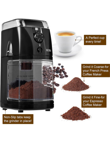 Molino de café eléctrico Secura SCG-903B, 17 niveles, 12 tazas