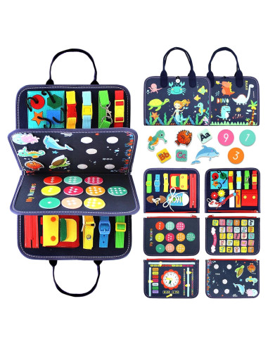 Juguete Montessori Qizfun Busy Board Azul 44.7x25.4 cm