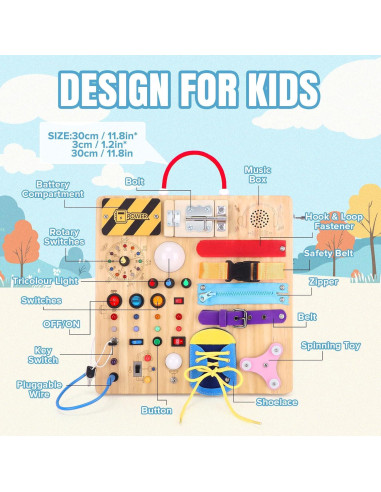 Tablero Ocupado Montessori 23 en 1 Madera 30x30 cm