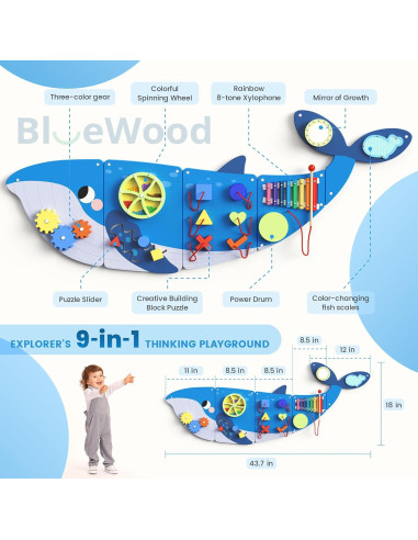 Panel de Pizarra Ocupada BlueWood Ballena 114x45cm Montessori