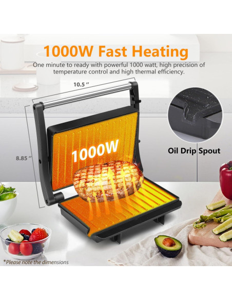 Prensa Panini Grill Aigostar 1000W 3 en 1 Antiadherente Prensa Panini Grill Aigostar 1000W 3 en 1 Antiadherente