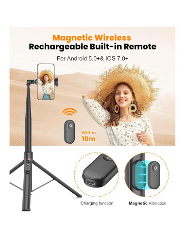 Trípode Automático TONEOF 168 cm con Control Remoto Negro