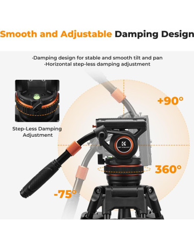 Trípode de Video K&F Concept 191cm con Cabezal Fluido 8kg