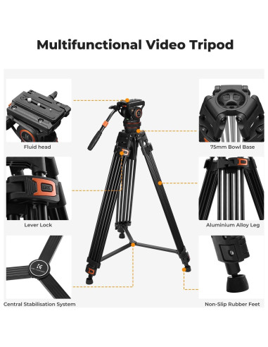 Trípode de Video K&F Concept 191cm con Cabezal Fluido 8kg
