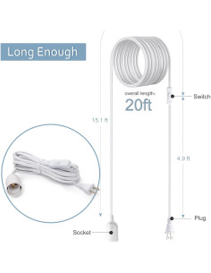 Cable de Lámpara Colgante JACKYLED 6.1m con Interruptor E26/E27 2