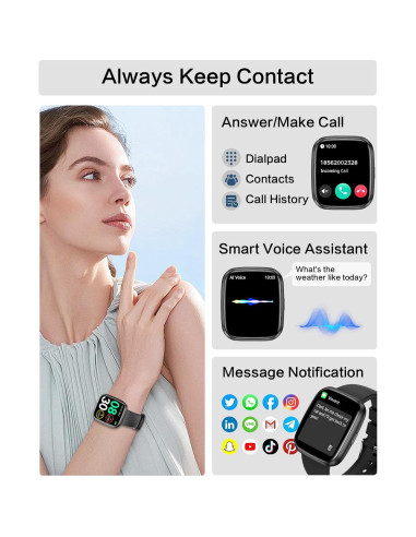 Reloj Inteligente EGQINR Negro 1.75" Bluetooth Monitor Salud