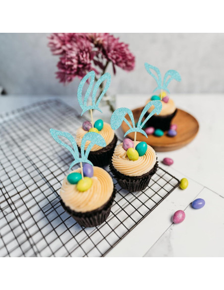 Adornos de Cupcake de Orejas de Conejo Ephlyn - 24 Pcs Azul Adornos de Cupcake de Orejas de Conejo Ephlyn - 24 Pcs Azul